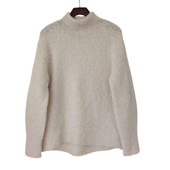 Madewell Wool-Alpaca Blend Bouclé-Knit Oversized Sweater Ivory XS NWT $138 NS675